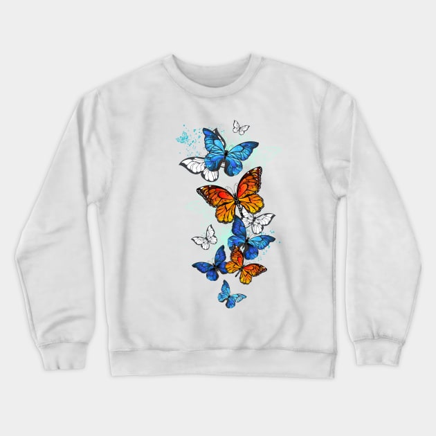 Flying Butterflies Morpho and Monarch Crewneck Sweatshirt by Blackmoon9